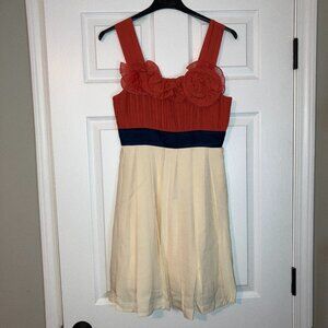 BCBGMaxAzria: Coral, navy and cream cocktail dress (size 4)